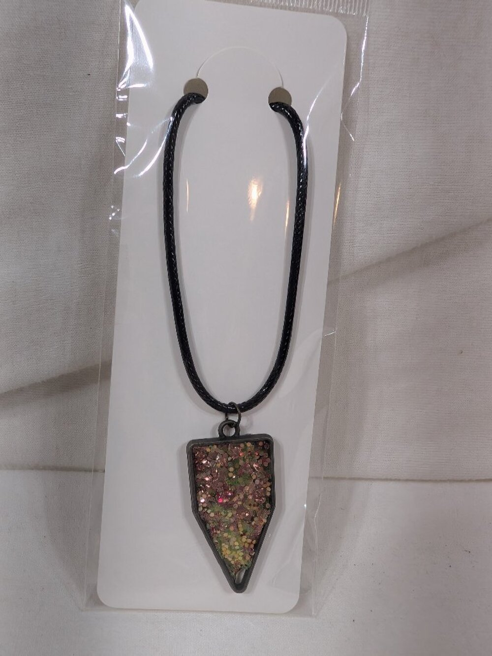 Gold/Pink Stained Glass Necklace